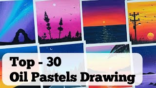 30 Easy Oil Pastels Drawing for Beginners | Nature Drawing for Beginners | Naveen Art | menggambar