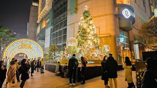 Evening Walk Christmas Lights Cheonggyecheon Stream and Myeongdong in Seoul Korea Tour 4K HDR