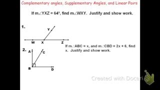 Complementary Angles, Supplementary Angles, & Linear Pairs