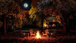 Fall Night Ambience by a Cozy Campfire 🔥 Autumn Night with Crackling Fire \u0026 Nature Sounds for Sleep