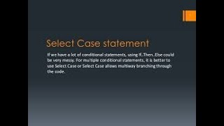 Lecture on Select Case statement in visual basic(decision structure)