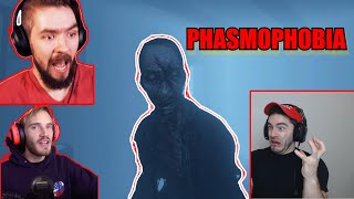 Famous YouTubers and Streamers react to PHASMOPHOBIA new horror game! (Very scary and jump scares)