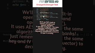 Encrypt & Decrypt Text in PHP | PHP Bytes #9 #php #coding