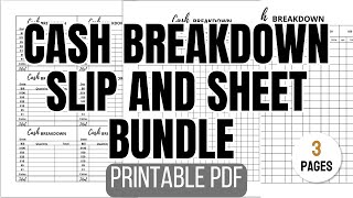 Cash Breakdown Slip and Sheet Bundle Printable PDF