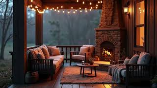 Cozy Rainy Day on the Porch | Crackling Fireplace \u0026 Relaxing Ambience 🌧️🔥