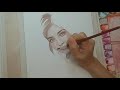 watercolor portrait girl holds her head 水彩人物