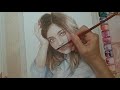 watercolor portrait girl holds her head 水彩人物