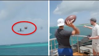 Tom Brady Knocks MrBeast's Drone Out of Air with Football Throw 🏈