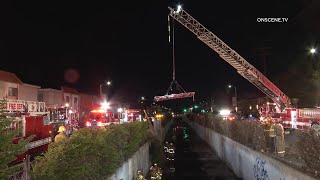 LAFD Rescues Man Who Crashed Into a Wash | North Hills