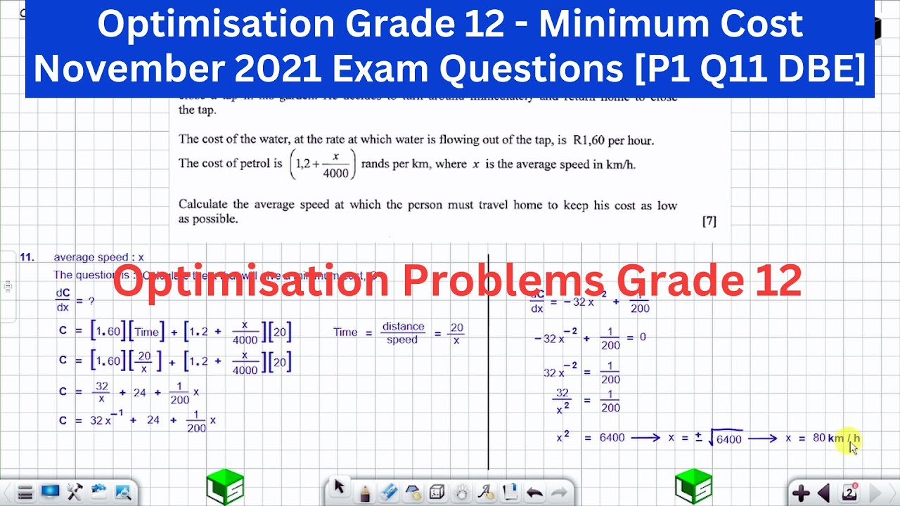 Optimisation Grade 12 Minimum Cost Calculus Grade 12 November 2021 Exam