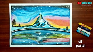 Easy oil pastel drawing | How to draw mountain landscape easy | Drawing of nature for beginners