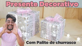 Decoração de Natal Rosa 2023- DIY como fazer caixa de presente decorativa com palitos de Churrasco