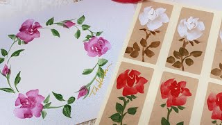 【バラのリースをハガキに描く】初心者様に優しいバラシリーズ　Draw a rose wreath ほのぼの一筆画19💕2021