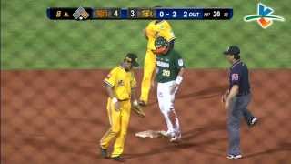 20130919 CPBL 獅vs象 8上 郭俊佑偷跑被抓到 陳智弘阻殺成功