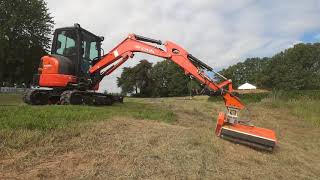 Needham Ag - Lipa TLBE-90 Flail Mower - In Action On A Kubota KX033-4 Mini Excavator.