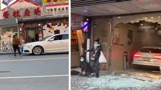 【现场】画面惊心！纽约华人驾车撞人冲进面包店 事发经过曝光【美国华人圈】