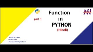 Python Tutorial in Hindi | User Defined function in python | Hindi | Manish Nain