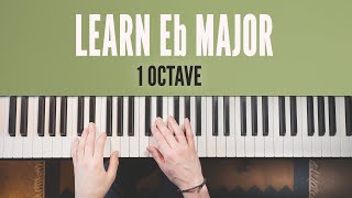 E Flat Major Scale on piano - Right hand, Left hand, Both Hands together // 1 Octave tutorial