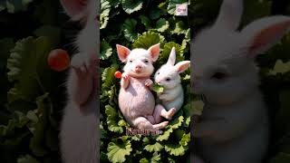 Sweet Companions  A Playful Piglet and a Fluffy Rabbit Amidst Greens #cute #petrabbit #pet #rabbit