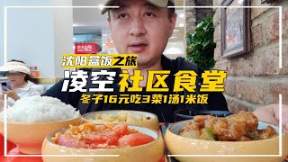 沈阳凌空社区食堂，16元3菜1汤1米饭，东北美食溜肉段好吃