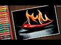 Very easy Realistic oil pastel🔥 drawing | Red chili on fire drawing - Step by step for beginners