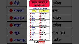 फसल उत्पादन में अग्रणी राज्य 🔥 || फसल उत्पादन में कौन सा राज्य सबसे आगे है #productivity #croptop