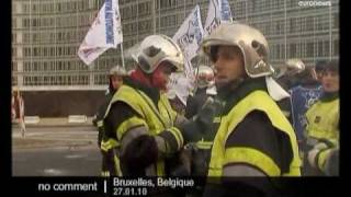 French firemen protest in Brussels