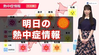 明日3日(金)の熱中症情報  西日本では厳重警戒