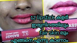 12 lipstick swatches|ഇരുനിറത്തിലും Fair Skin നും ഒരേ colourഎങ്ങനെ എന്നു നോക്കാ|karimashiloverlatest