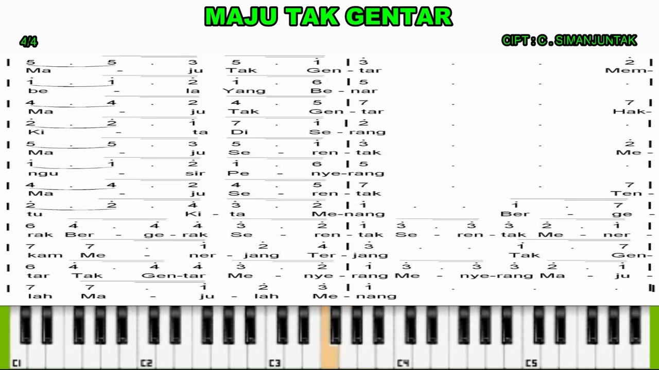 Not Angka Lagu Maju Tak Gentar - Cipt. C.simanjuntak - YouTube