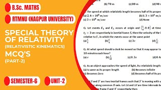 Special theory of relativity (Relativistic kinematics) MCQ's | Part-2 | RTMNU | B.Sc. Maths