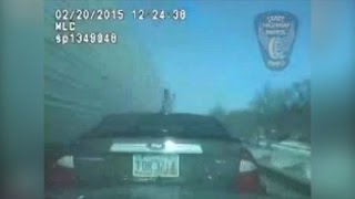 Moment heroic state trooper saves driver as truck swipes car