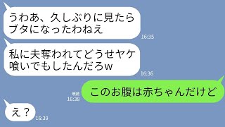 【LINE】不妊の私から夫を奪った親友と共通の友人の結婚式で再会。元親友「ブタになったねw恥ずかしくないの？」→私「このお腹は赤ちゃんだけど」→真実を知った略奪女が真っ青にwww