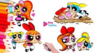 Powerpuff Girls colouring Book Pages Rowdyruff Boys Brick Boomer Butch  Blossom Bubbles surprise eggs