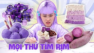 Misthy ăn tất cả mọi thứ màu TÍM. Bánh khoai lang tím phô mai tan chảy mãi đỉnh!! FOOD CHALLENGE