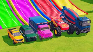 TRANSPORTING POLICE CARS, AMBULANCE, FIRE TRUCK, COLORFUL CARS WITH TRUCK! -FARMING SIMULATOR 22