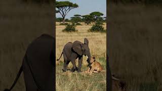 Baby Elephant and baby lion playing #babyelephants #lion #animals