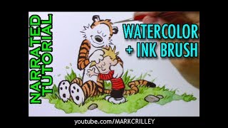 Calvin & Hobbes: Watercolor/Brush Inking Techniques