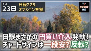 【日経225オプション考察】9/23 日銀がまさかの円買い介入発動！ FOMC通過＆円高誘導、チャートサインは一段安になる？それとも反転上昇？