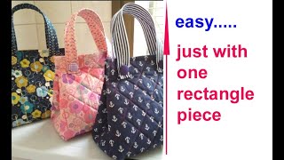 just one cut and  bag is ready - shopping bag /cloth bag making at home / lunch bag sewing tutorial