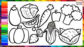 Cómo Dibujar y Colorear 10 Vegetales 🍆🍅🥔🥕 Dibujos Para Niños