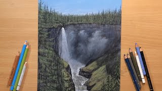 Waterfall Drawing With Colored Pencils