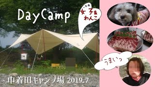 【巾着田キャンプ場】デイキャンプ★焼肉モリモリ★瞬間インスタライブも（笑）★女子withわんこ