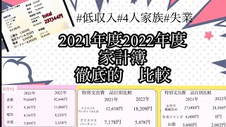 【赤字家計簿】2021年家計簿と2022年家計簿比較/４人家族/旦那失業/超低収入