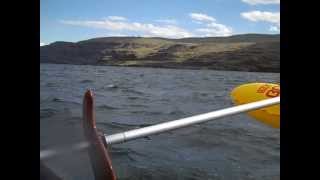 Folbot GII kayak sailing with Balogh rig on Columbia River