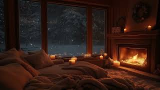 Cozy Fireplace \u0026 Soft Piano Music | Relaxing Holiday Ambience with Snowfall