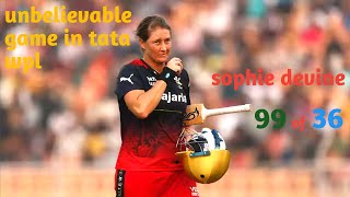 TATA WPL: match 16- RCB vs GG. Sophie devine making history, 99 of 36 balls.