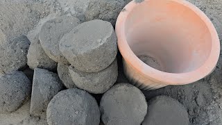 ASMR: New || Pure Black Sand Dry Clay Pot Crumbling #clay #cementfloor #satisfying