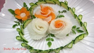 Art In Radish & Carrot Roses Design - Best Vegetable Flower Carving Garnish