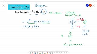 Class 8 TN Maths 3 ALGEBRA Example 3.24 Factorise x^2 + 8x + 15